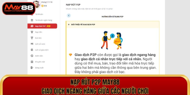 Giới thiệu nhanh về kênh thanh toán nạp rút P2P May88